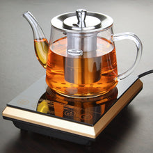 Load image into Gallery viewer, Stainless Steel Trim Boroslicate Glass Tea Pot w/ Center Strainer Holder –  Kitchen Appliance - Ailime Designs