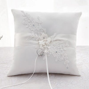 Bridal Ring Bearer Pillows w/ Satin Ribbon Tie & Rhinestones