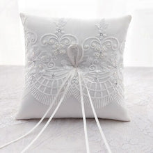 Load image into Gallery viewer, Bridal Ring Bearer Pillows w/ Satin Ribbon Tie &amp; Rhinestones