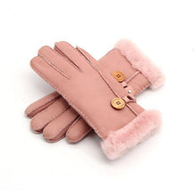 Load image into Gallery viewer, Women&#39;s Sheepskin Leather Thick Gloves For Women - One Button w/ Faux Edge Trim - Ailime Designs