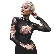 Load image into Gallery viewer, Women&#39;s Bodycon Floral Sheer Long Sleeve Tops - Ailime Designs
