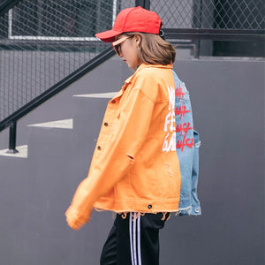 Women's Street wear Block Print Denim Jackets