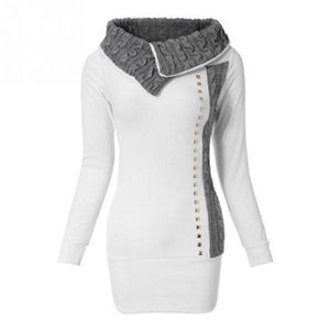 New Fashion Women's Winter Lapel Long Sleeve Pullover Rivet Hoodie Jacket Sweater Dress - Ailime Designs
