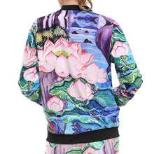 Load image into Gallery viewer, Women&#39;s Multi Printed Lotus &amp; River Fish Pond Style Jacket w/ Zipper Front Panel &amp; Rib Trimmings - Ailime Designs