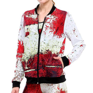 Paint Splatter Women's Zipper Front Jacket w/ Side Pockets & Contrast Black Trimming - Ailime Designs