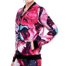 Load image into Gallery viewer, Rose Red Woman&#39;s Abstract Printed Jacket w/ Zipper &amp; Contrast Black Rib Trimming