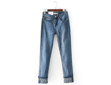 Load image into Gallery viewer, Women&#39;s Loose Comfort Denim Jeans w/ Pearl Detail Design Ankle Cuffs - Ailime Designs