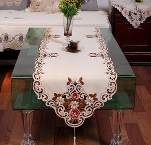 Elegant Embroidered Table Runners w/ Tassel Trim End - Home Decor Accessories - Ailime Designs