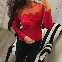 Load image into Gallery viewer, Sheer Mesh &amp; Rose Applique Women&#39;s Long Sleeve Elegant Tops - Ailime Designs