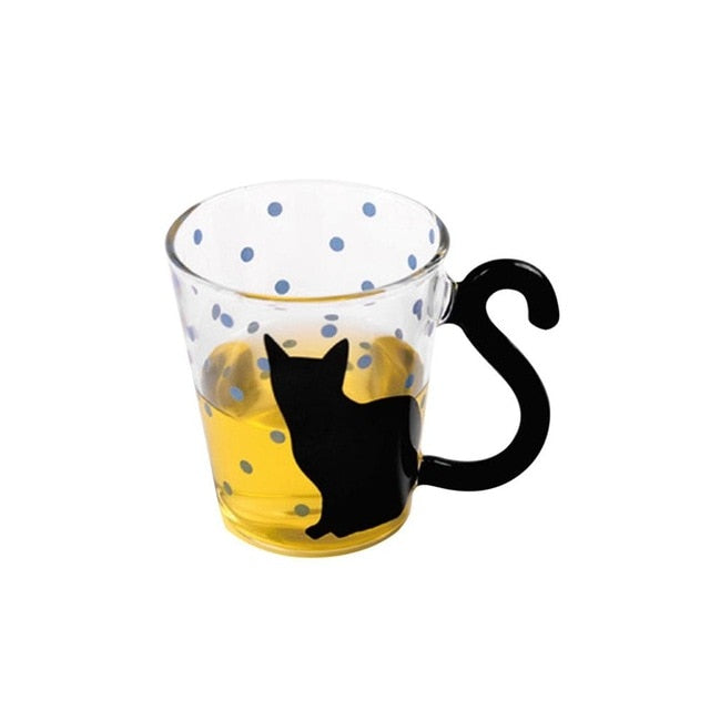 Kitty Cat Clear Glass Cups w/ Tail Handles - Ailime Designs