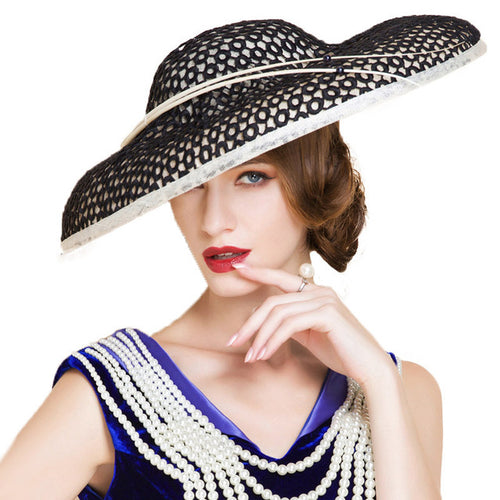 Saucer Style Ladies Wide Brim Fascinator Tweed Design Hats - Ailime Designs