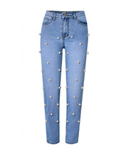 Load image into Gallery viewer, Women&#39;s Stylish Faux Pearl Design Denim Jeans w/ Pockets - Ailime Designs