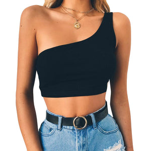 Summer Sexy Women's One-shoulder Black Crop Top