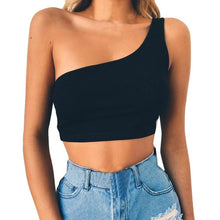 Load image into Gallery viewer, Summer Sexy Women&#39;s One-shoulder Black Crop Top
