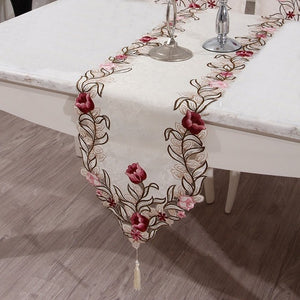 Elegant Embroidered Table Runners w/ Tassel Trim Ends - Ailime Designs