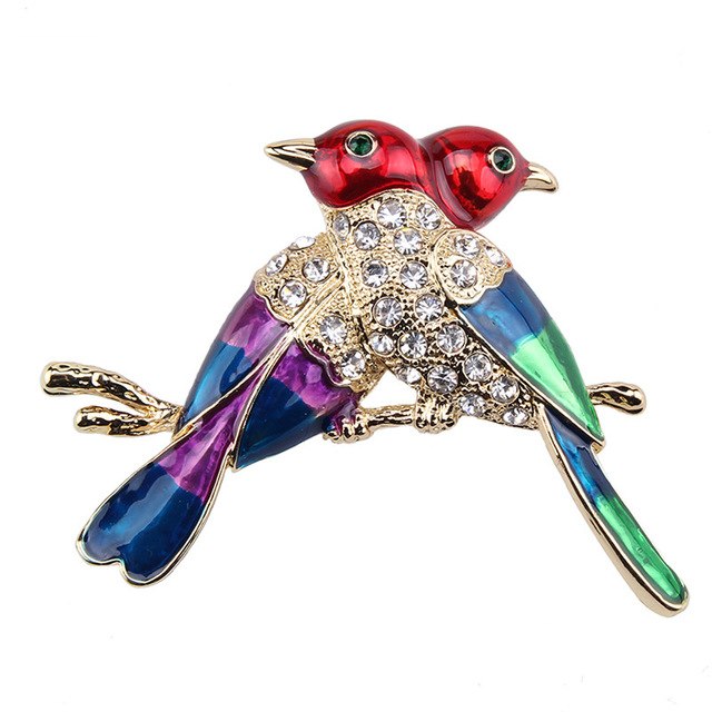 Multi Colored Love Birds Rhinestone Pin Brooches - Fashion Garment Accessories - Ailime Designs