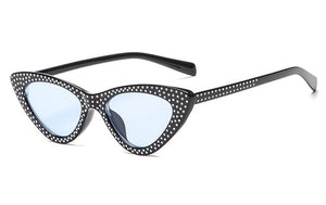 Retro Style Women's Cat Woman Sunglasses w/ Flat Design Crystal Ornaments - Ailime Designs