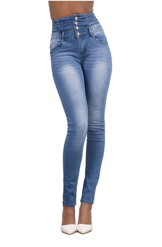 Women's Stylish Fashion Wear Denim High Waist Jeans w/ Four Button Design - Ailime Designs