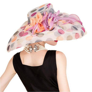 British Style Ladies Wide Brim Polka Dot Hats - Ailime Designs