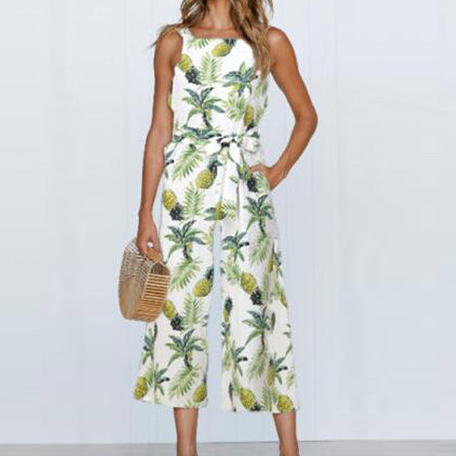 Women Boho Sunflower Printed Jumpsuit Femme Summer Jumpsuits Overalls Girl Sleeveless Beach Casual Romper Pocket Plus Size GV429 - Ailime Designs
