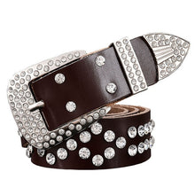 Load image into Gallery viewer, Diamond Link Design Women&#39;s High Quality Genuine Leather Rhinestone Belts - Ailime Designs