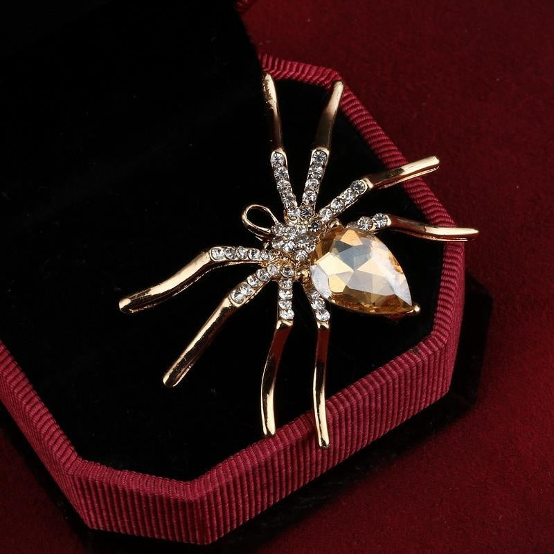 Rhinestone & Yellow Large Stone Body Spider Pin Brooch - Ailime Designs