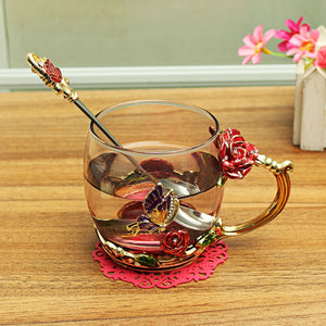 Elegant Rose Motif Cup & Spoon Set - Ailime Designs