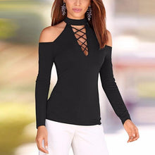 Load image into Gallery viewer, Sexy Hollow-out Shoulders Women&#39;s Bodycon Fitted Tops w/ Long Sleeves &amp; Lattice Design - Ailime Designs