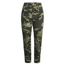 Load image into Gallery viewer, Floral Embroidered Women&#39;s Camouflage Shredded Design Denim Jeans w/ Pockets - Ailime Designs