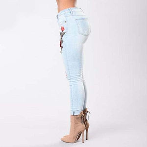 Floral Embroidered Applique Women's Casual Style Jeans' - Ailime Designs