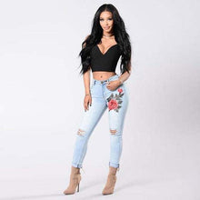 Load image into Gallery viewer, Floral Embroidered Applique Women&#39;s Casual Style Jeans&#39; - Ailime Designs