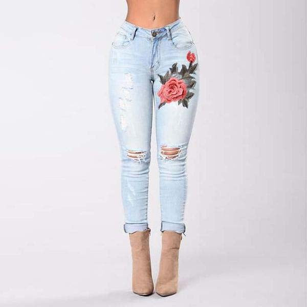 Floral Embroidered Applique Women's Casual Style Jeans' - Ailime Designs