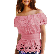 Load image into Gallery viewer, Women&#39;s Bandeau Ruffle Eyelet Design Top w/ Elastic Waistline - Ailime Designs