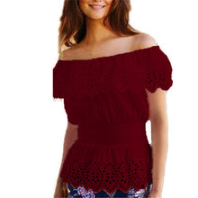 Load image into Gallery viewer, Women&#39;s Bandeau Ruffle Eyelet Design Top w/ Elastic Waistline - Ailime Designs