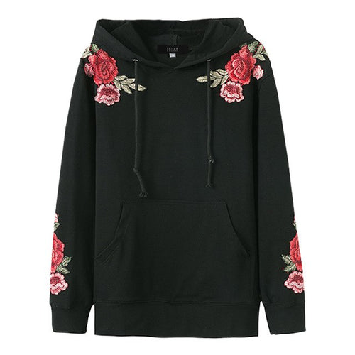 Women's New Fashion Hoodie Sweatshirts - Embroidered Floral Motifs Shoulders & Sleeve Cuffs - Ailime Designs