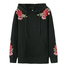 Load image into Gallery viewer, Women&#39;s New Fashion Hoodie Sweatshirts - Embroidered Floral Motifs Shoulders &amp; Sleeve Cuffs - Ailime Designs