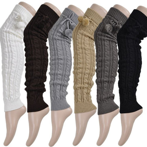 Knitted Women Winter Leg Warmers  - Knee High Warmers w/ Pompom - Ailime Designs
