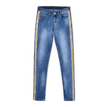 Load image into Gallery viewer, Women Straight-leg Denim Jeans w/ Gold Trim Side Panels - Ailime Designs