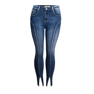 Plus Size Beauties Split Ankle Design Denim Jean Pants w/ Top Stitching - Ailime Designs