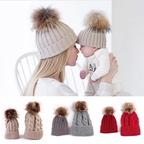 2Pcs Mother & Baby Warm Winter Knit Beanies - Ailime Designs - Ailime Designs