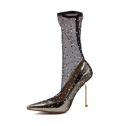 Women's Polka Dot Rhinestone Mesh Design 3/4 Length Summer Boots - Ailime Designs