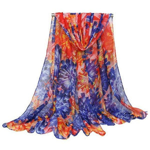 Women Chiffon Silk Scarves - Polyester Floral Printed Shawls