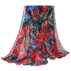 Women Chiffon Silk Scarves - Polyester Floral Printed Shawls - Ailime Designs