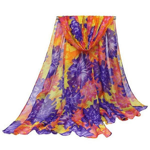 Women Chiffon Silk Scarves - Polyester Floral Printed Shawls