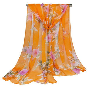 Women's Chiffon Silk Floral Printed Scarves - Ailime Designs