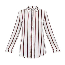 Load image into Gallery viewer, Women&#39;s Striped Turn Down Collar Long Sleeve Work Shirts - Ailime Designs - Ailime Designs