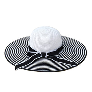Ladies Wide Brim Summer Stripe Hats - Ailime Designs