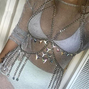 Women's Metallic & Stones Design Jewerly Body Wrap Vest