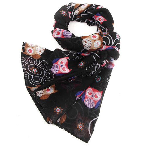 Screen Printed Women's Owl Design Scarves - Conversational Accessories - Ailime Designs