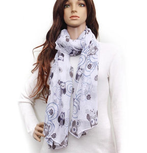 Screen Printed Women's Owl Design Scarves - Conversational Accessories - Ailime Designs